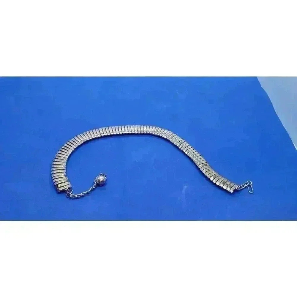 Vintage Gold Choker Necklace Railroad Style & Braided Thick Chain Chunky - Picture 7 of 12